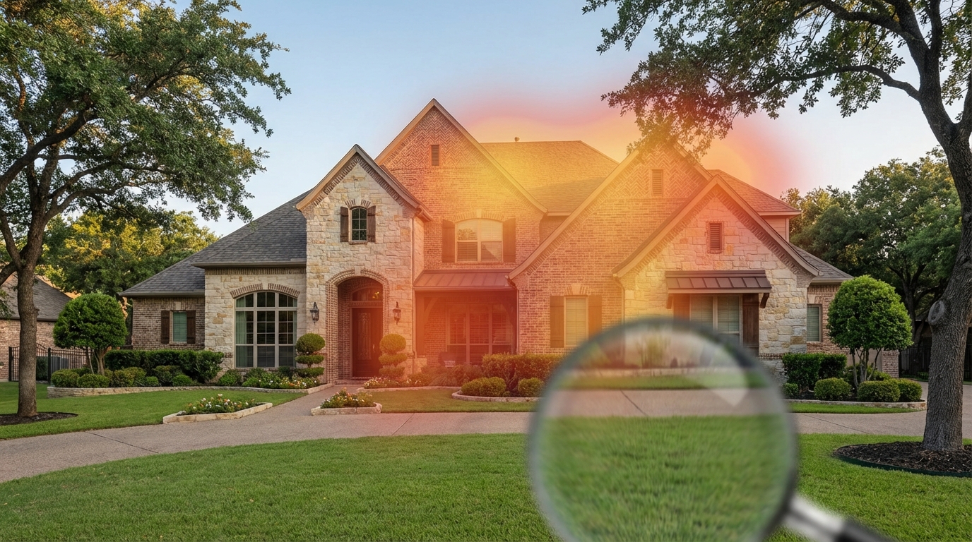 Texas home exterior with subtle valuation heat-map effect