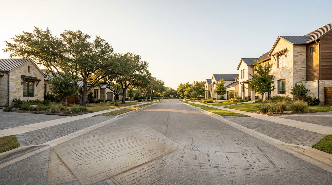 Dallas-area residential street at golden hour